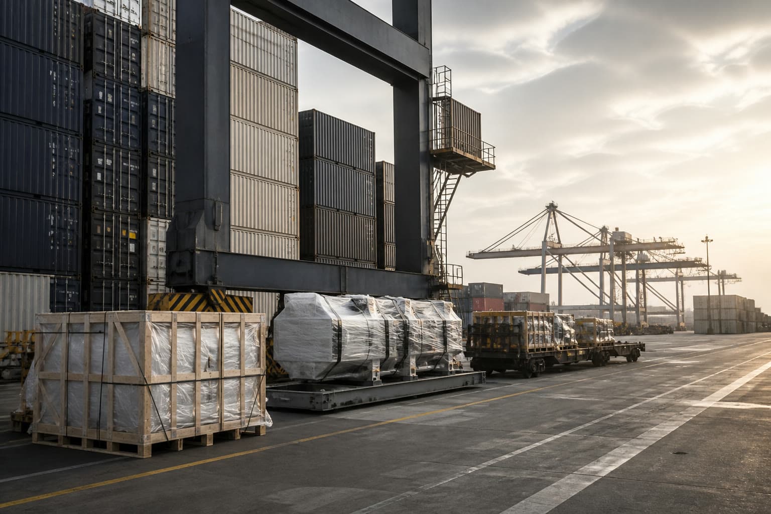 Carga industrial preparada para coordinación logística e importación