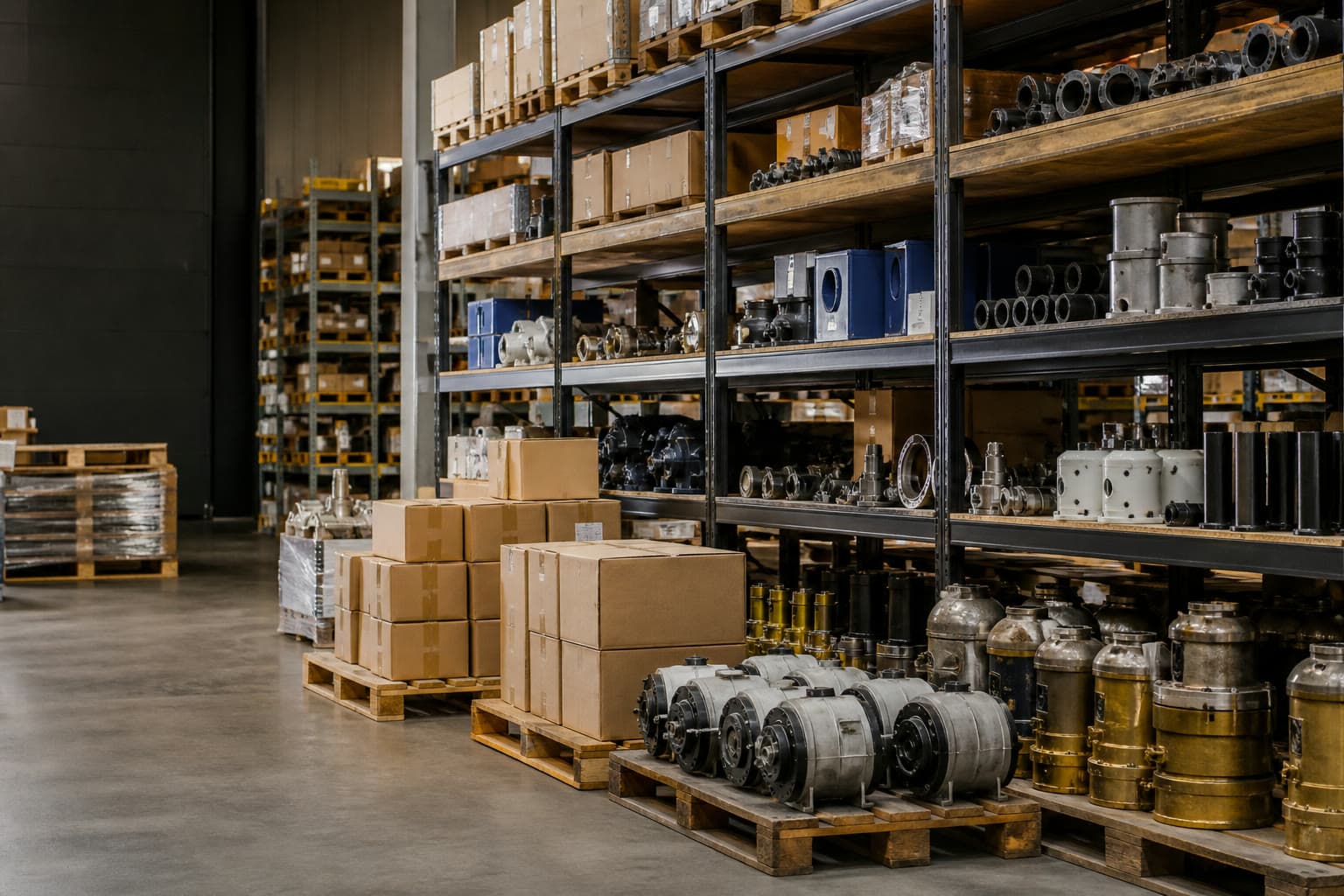 Componentes industriales y materiales organizados para abastecimiento